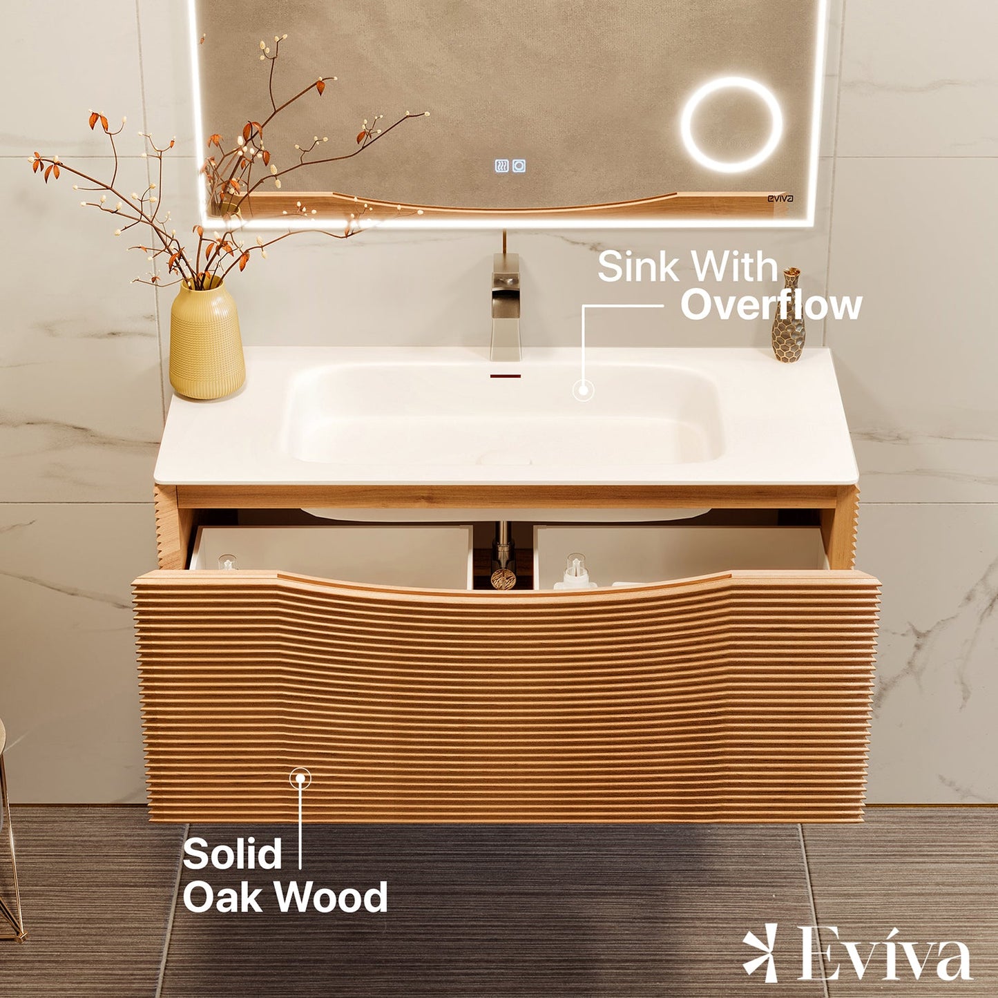 Leah 32"W x 20"D Medium Oak Bathroom Vanity with Solid Surface Countertop and Integrated Sink