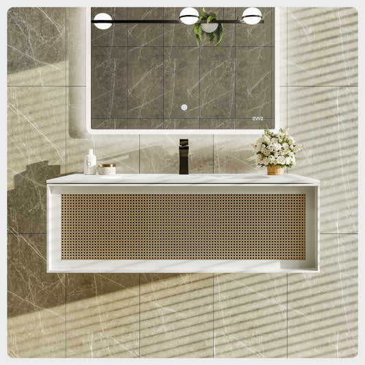 Nets 32"W x 20"D Natural Oak/White Bathroom Vanity with Solid Surface Countertop and Integrated Sink
