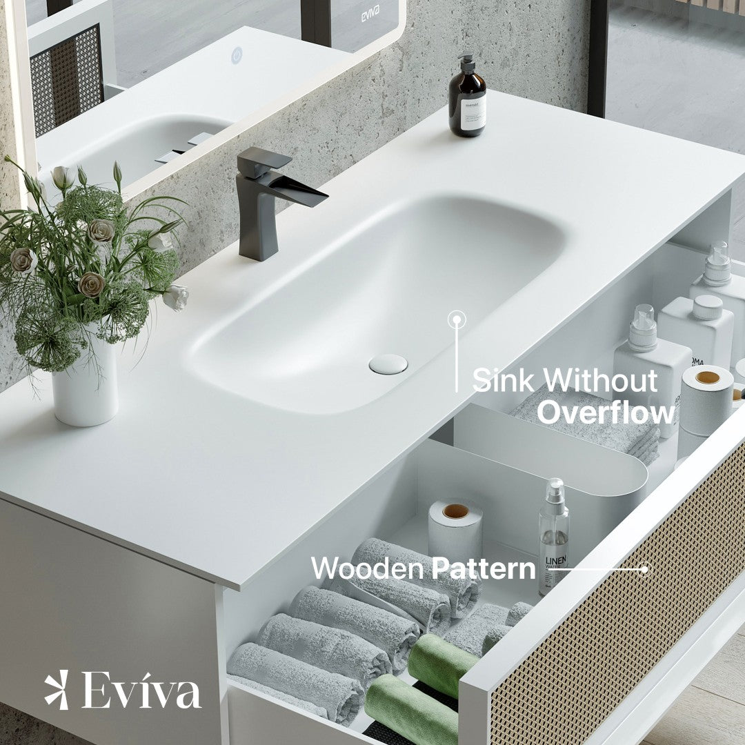 Nets 39 in. Natural Oak/White Wall Mount Single Sink Bath Vanity with Solid Surface Top and Integrated Sink