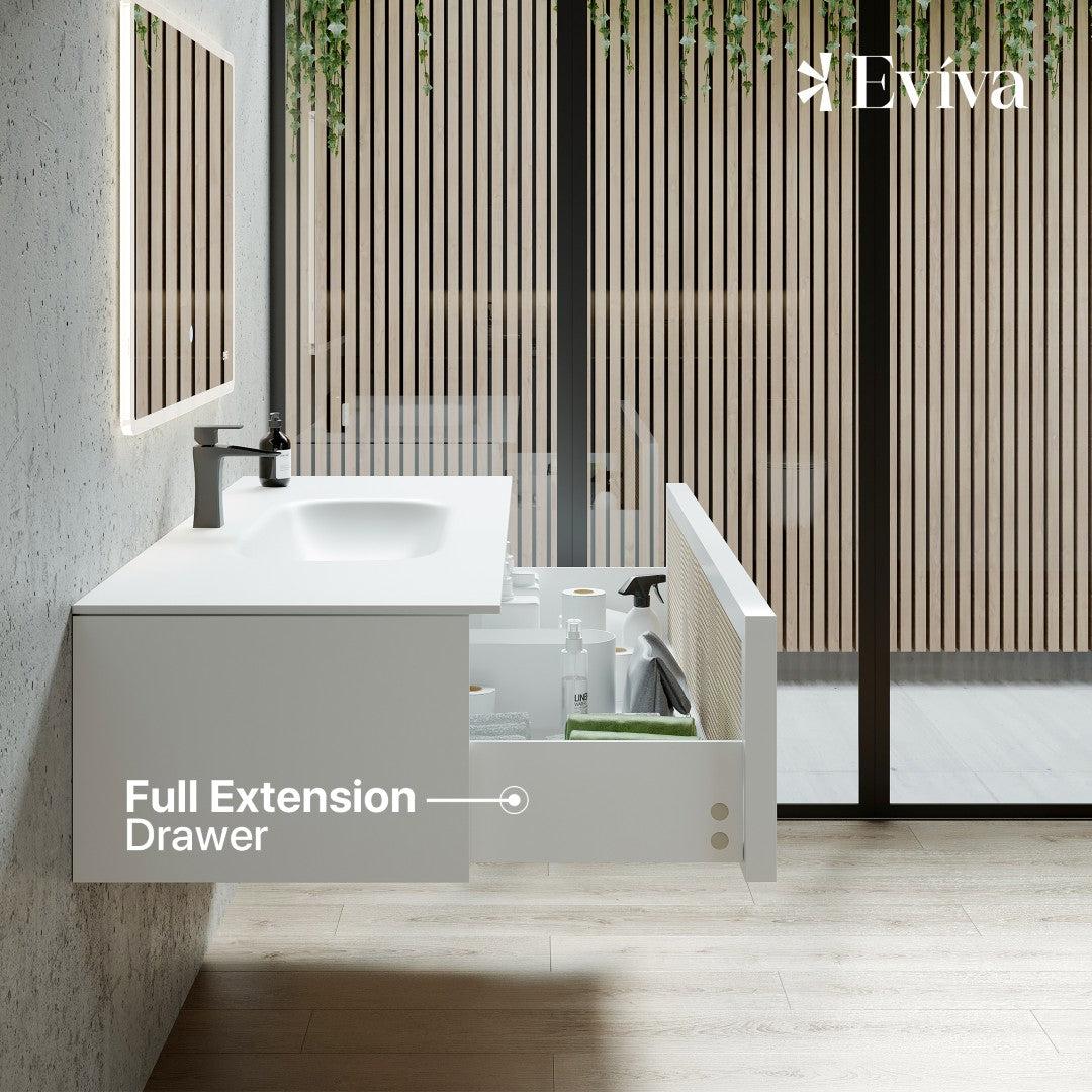 Nets 39 in. Natural Oak/White Wall Mount Single Sink Bath Vanity with Solid Surface Top and Integrated Sink