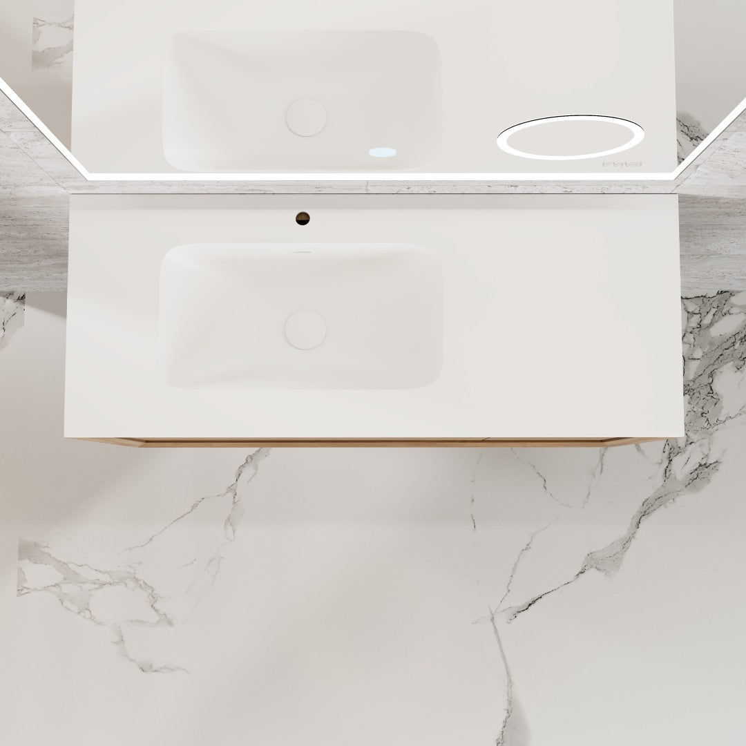 Prancer 36 in. Natural Oak Wall Mount Single Sink Bath Vanity with Solid Surface Top and Integrated Sink