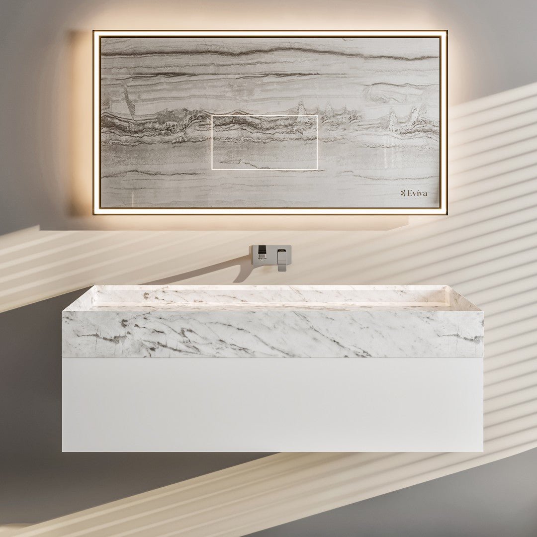 Eviva Fritti 48" White Wall Mount Single Sink Bath Vanity with Marble Top - Bathroom Vanity by Eviva