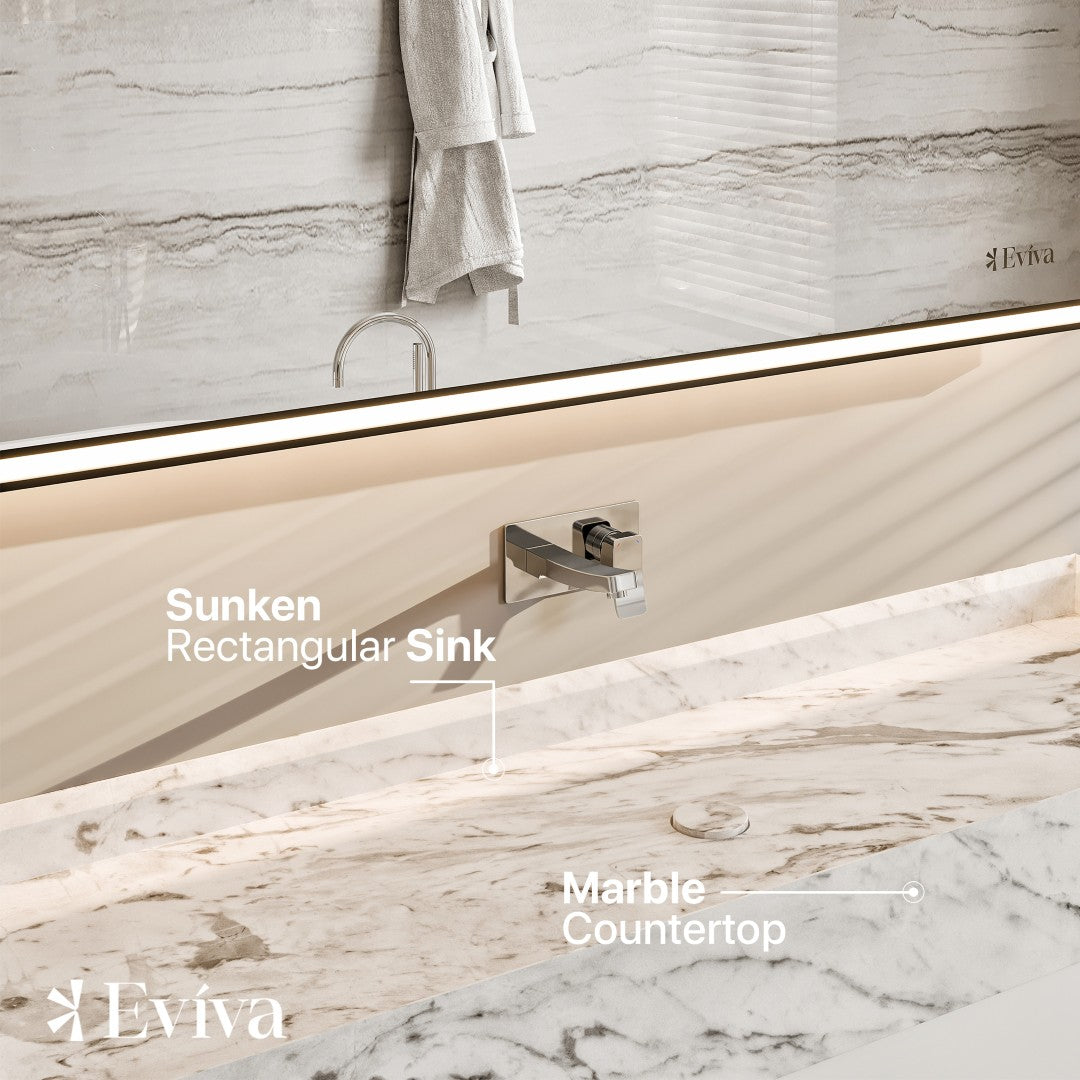 Fritti 48 in. White Wall Mount Single Sink Bath Vanity with Carrara Marble Top and Integrated Sink