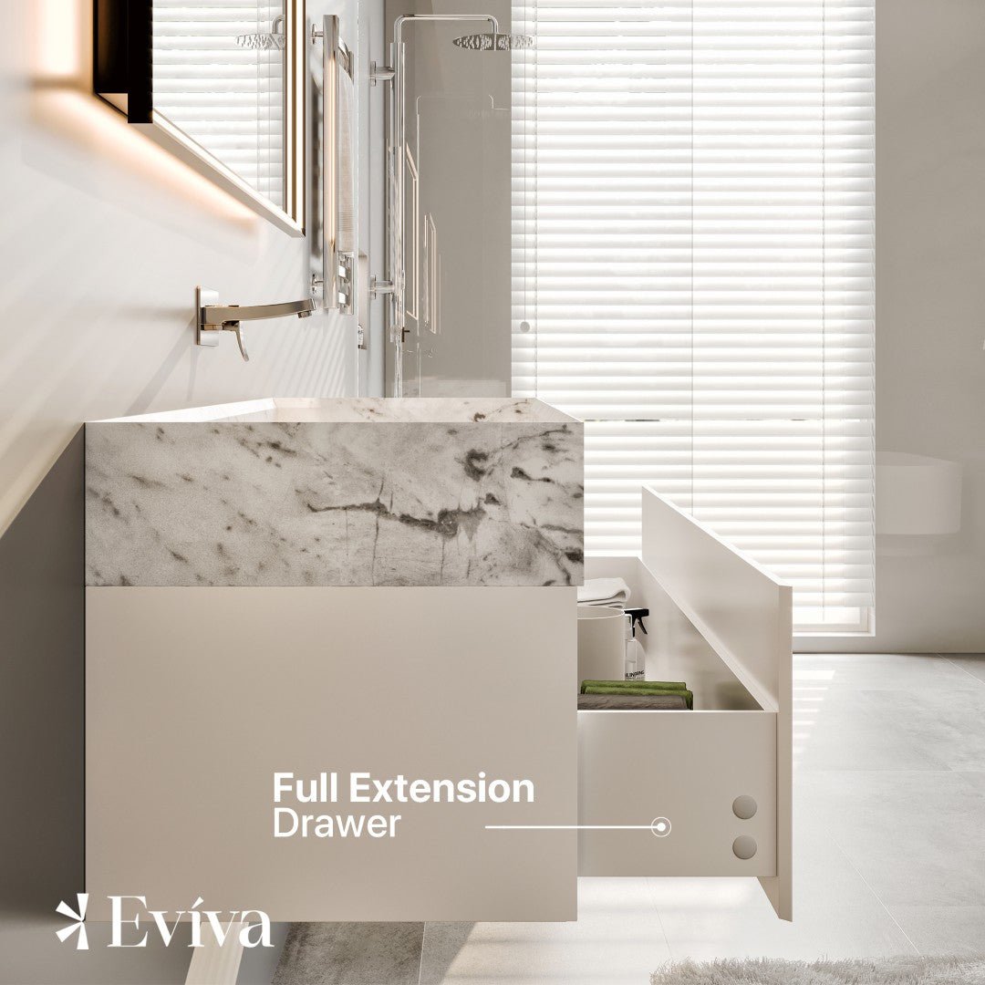 Eviva Fritti 48" White Wall Mount Single Sink Bath Vanity with Marble Top - Bathroom Vanity by Eviva