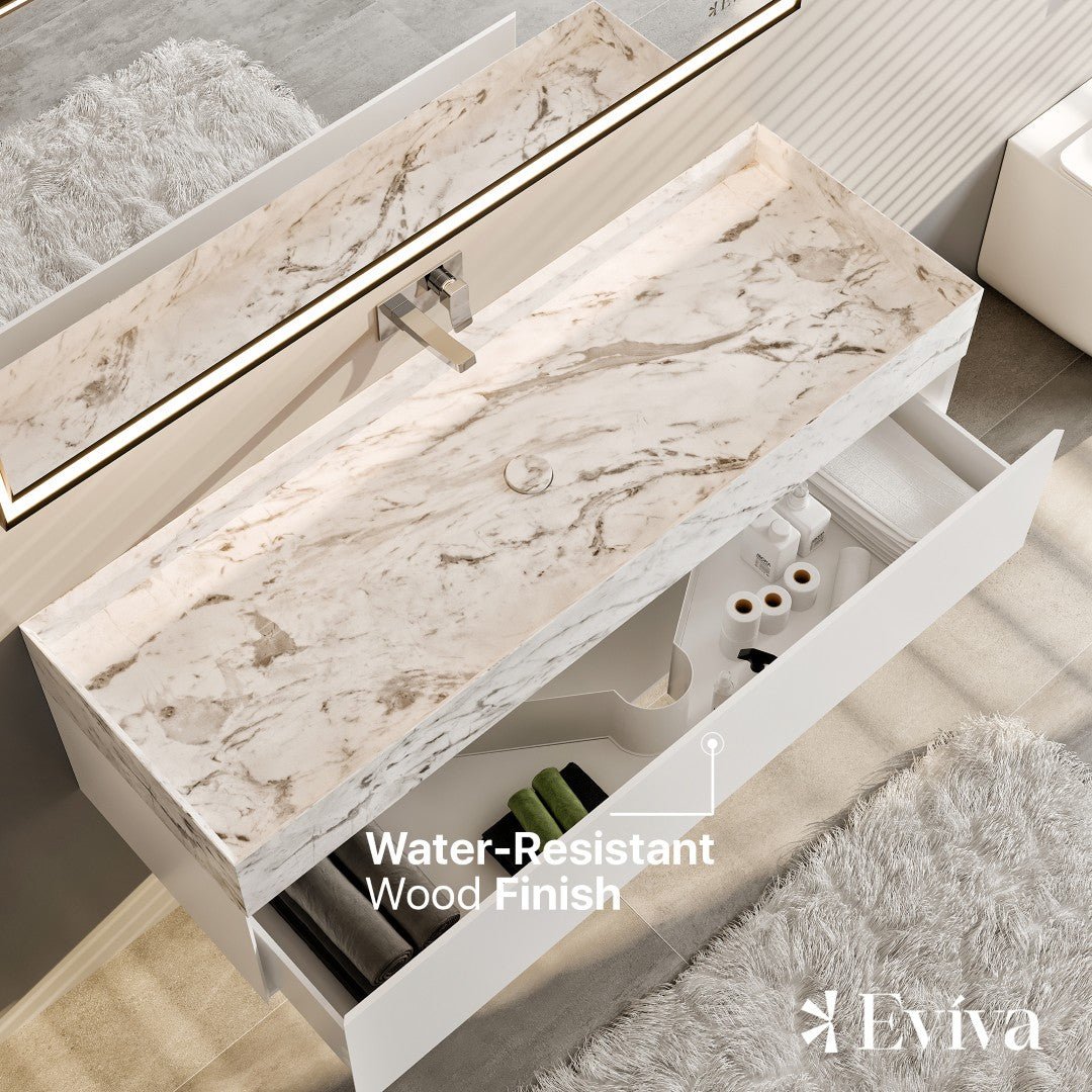 Eviva Fritti 48" White Wall Mount Single Sink Bath Vanity with Marble Top - Bathroom Vanity by Eviva