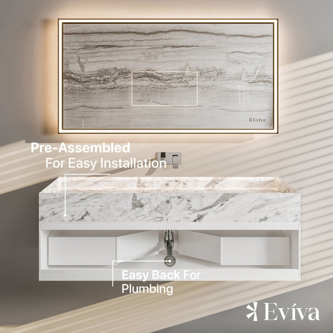 Eviva Fritti 48" White Wall Mount Single Sink Bath Vanity with Marble Top - Bathroom Vanity by Eviva