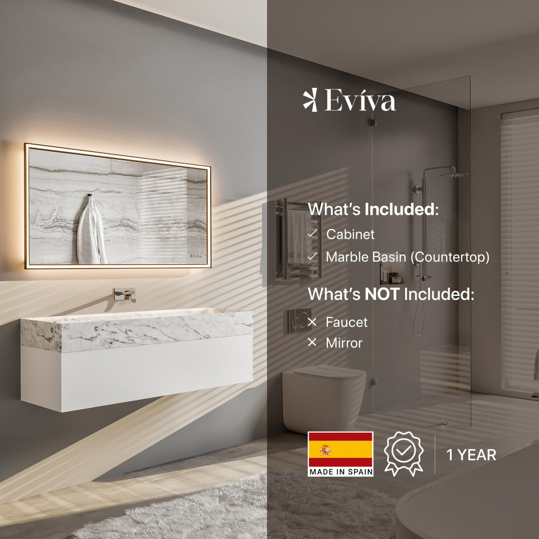 Fritti 48 in. White Wall Mount Single Sink Bath Vanity with Carrara Marble Top and Integrated Sink