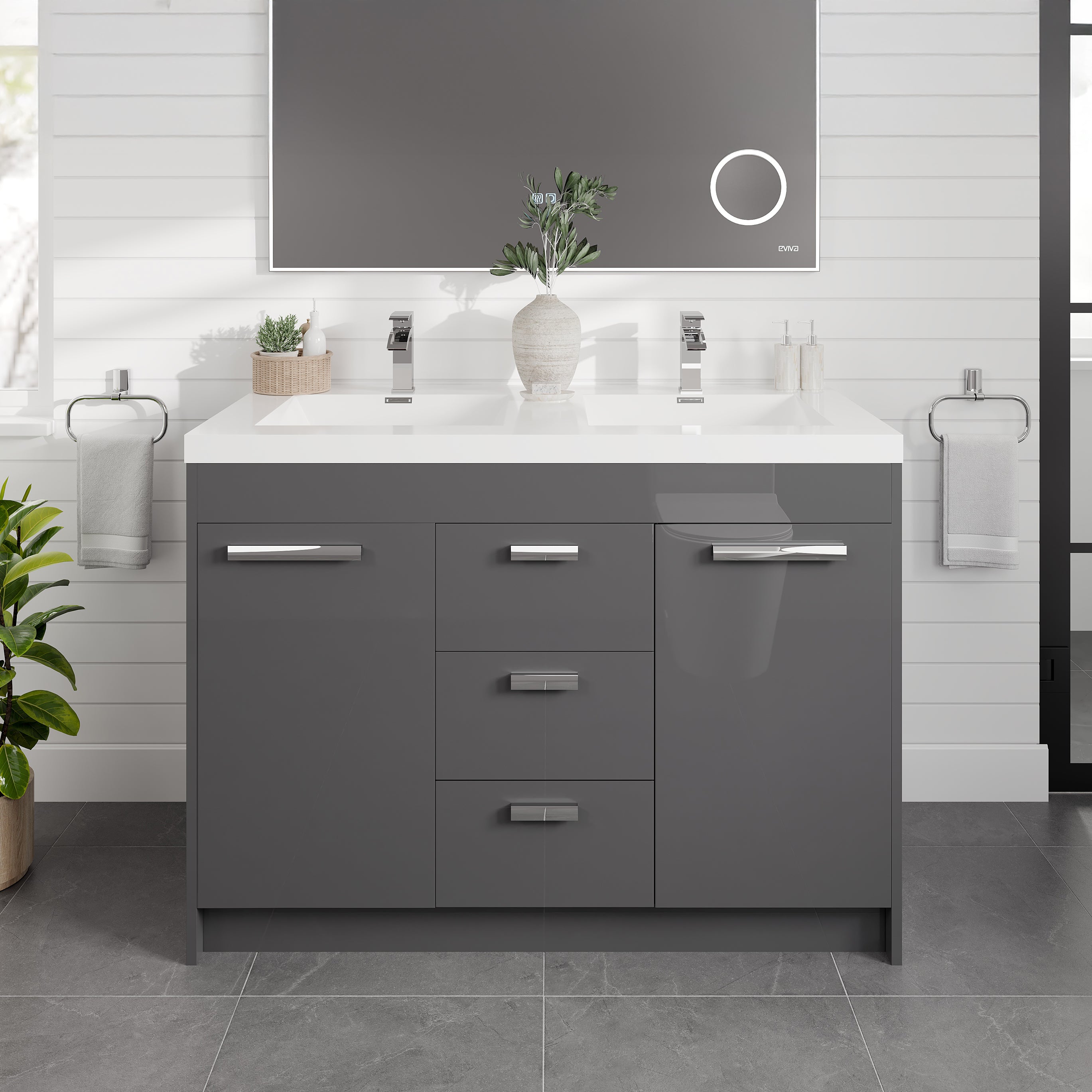 Lugano 48 in. Gray Double Sink Bath Vanity with Acrylic Top and Integrated Sinks