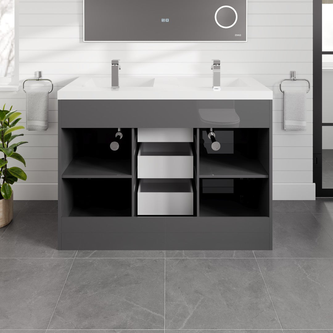 Lugano 48 in. Gray Double Sink Bath Vanity with Acrylic Top and Integrated Sinks