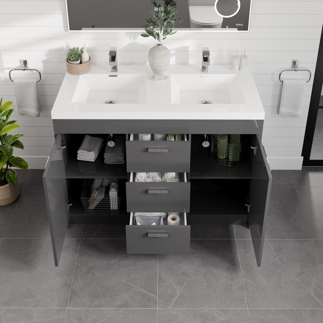 Lugano 48 in. Gray Double Sink Bath Vanity with Acrylic Top and Integrated Sinks