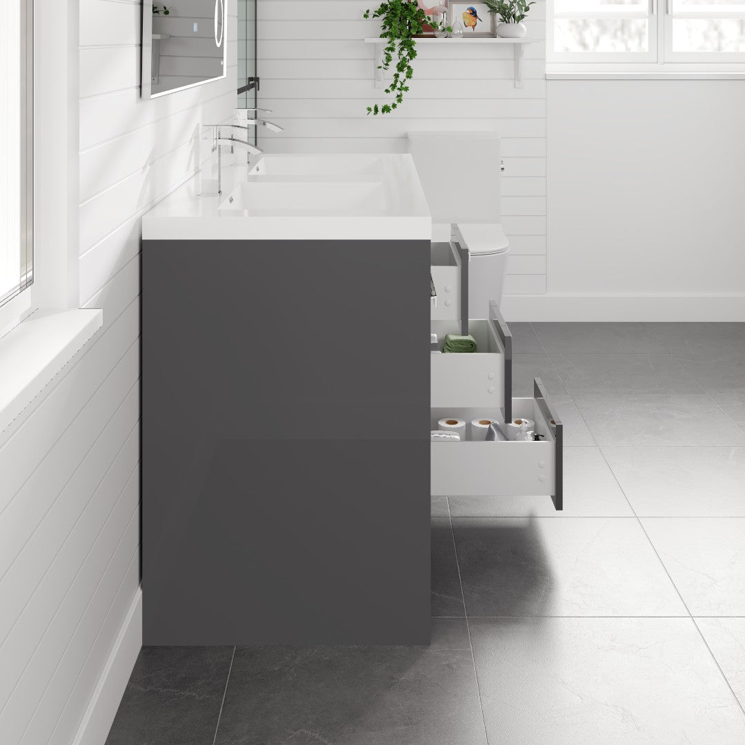 Lugano 48 in. Gray Double Sink Bath Vanity with Acrylic Top and Integrated Sinks