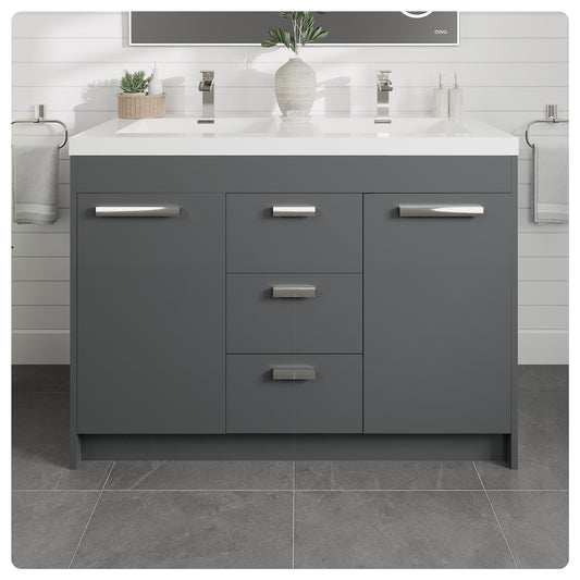 Lugano 48"W x 20"D Gray Double Sink Bathroom Vanity with Acrylic Countertop and Integrated Sink