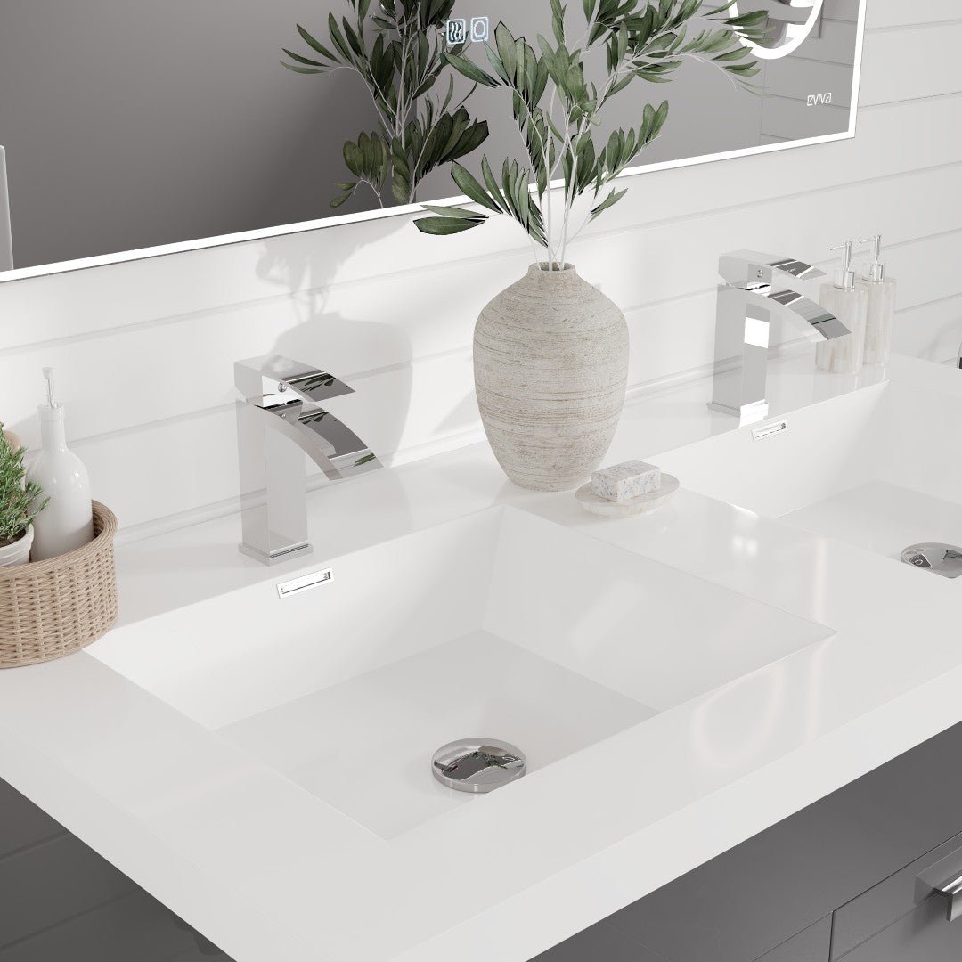 Lugano 48 in. Gray Double Sink Bath Vanity with Acrylic Top and Integrated Sinks - Bathroom Vanity by Eviva