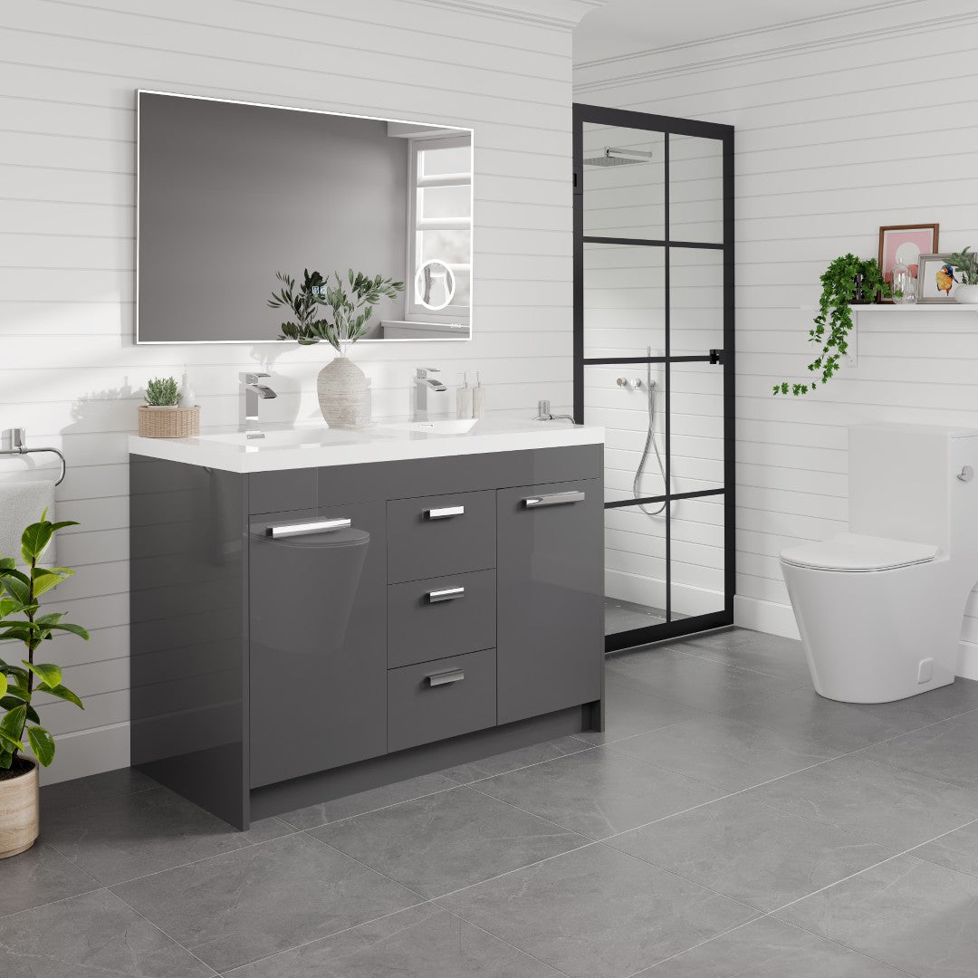 Lugano 48 in. Gray Double Sink Bath Vanity with Acrylic Top and Integrated Sinks