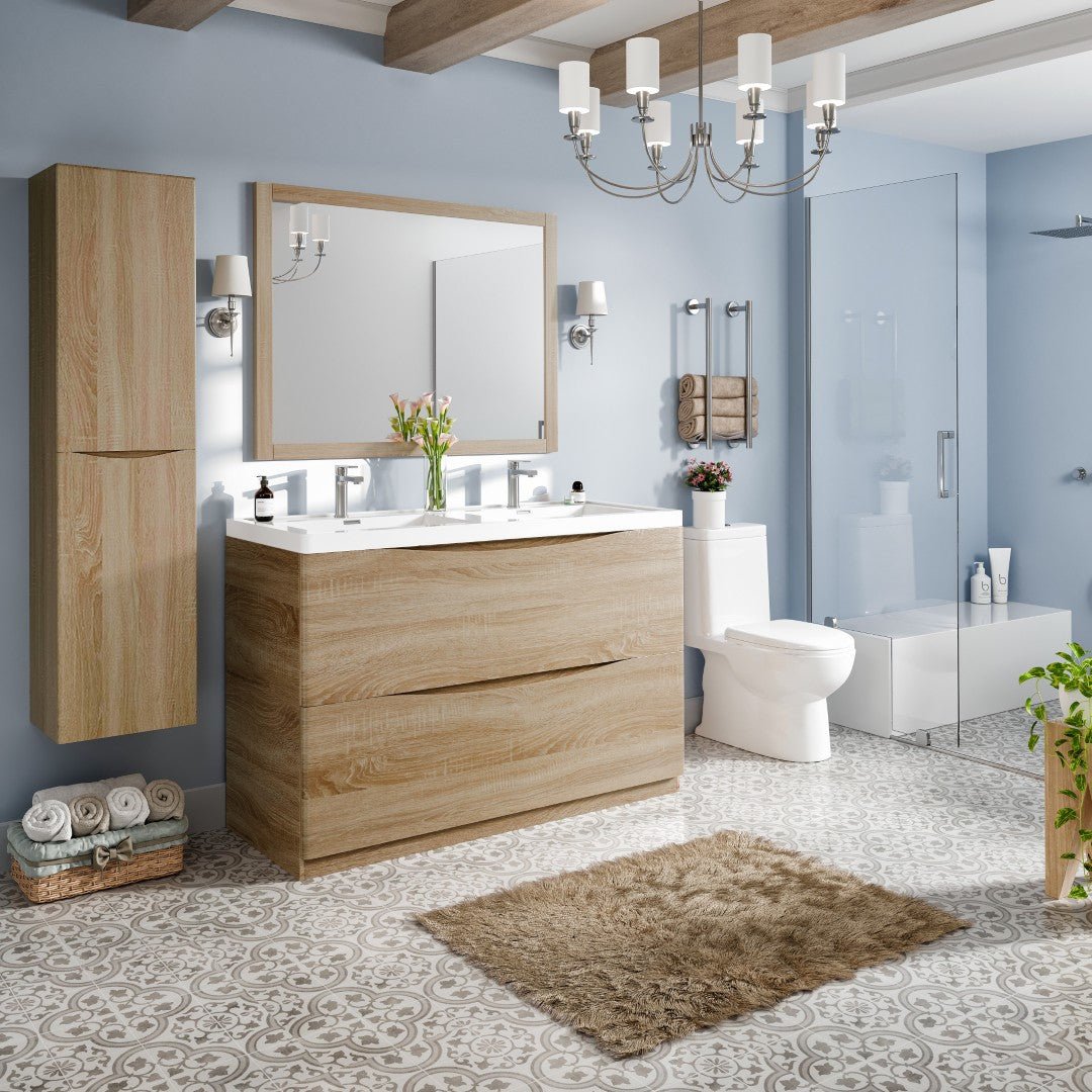 Smile 48 in. White Oak Double Sink Bath Freestanding Vanity with Acrylic Top and Integrated Sinks - Bathroom Vanity by Eviva