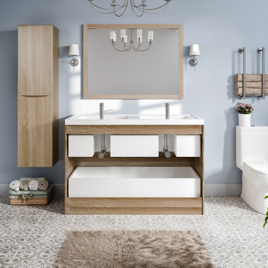 Smile 48 in. White Oak Double Sink Bath Vanity with Acrylic Top and Integrated Sinks