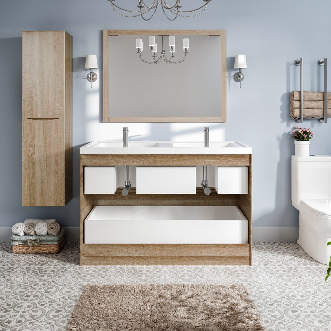 Smile 48 in. White Oak Double Sink Bath Freestanding Vanity with Acrylic Top and Integrated Sinks - Bathroom Vanity by Eviva