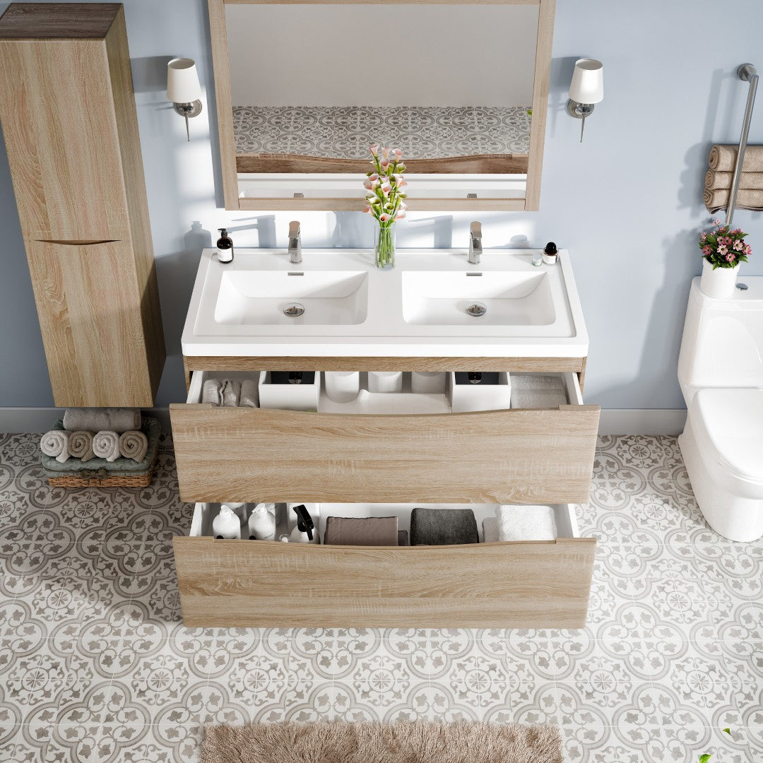 Smile 48 in. White Oak Double Sink Bath Vanity with Acrylic Top and Integrated Sinks
