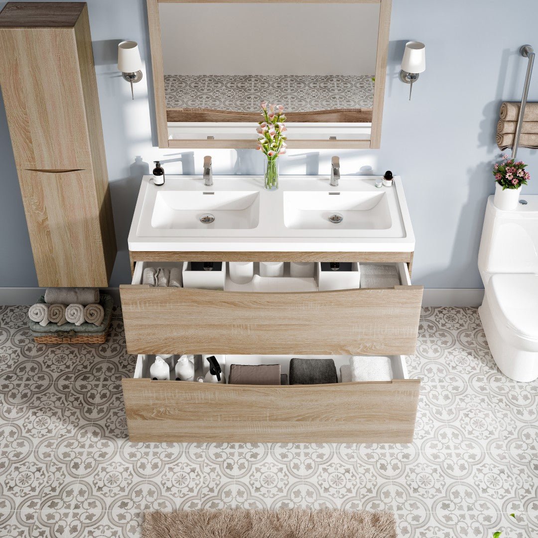 Smile 48 in. White Oak Double Sink Bath Freestanding Vanity with Acrylic Top and Integrated Sinks - Bathroom Vanity by Eviva