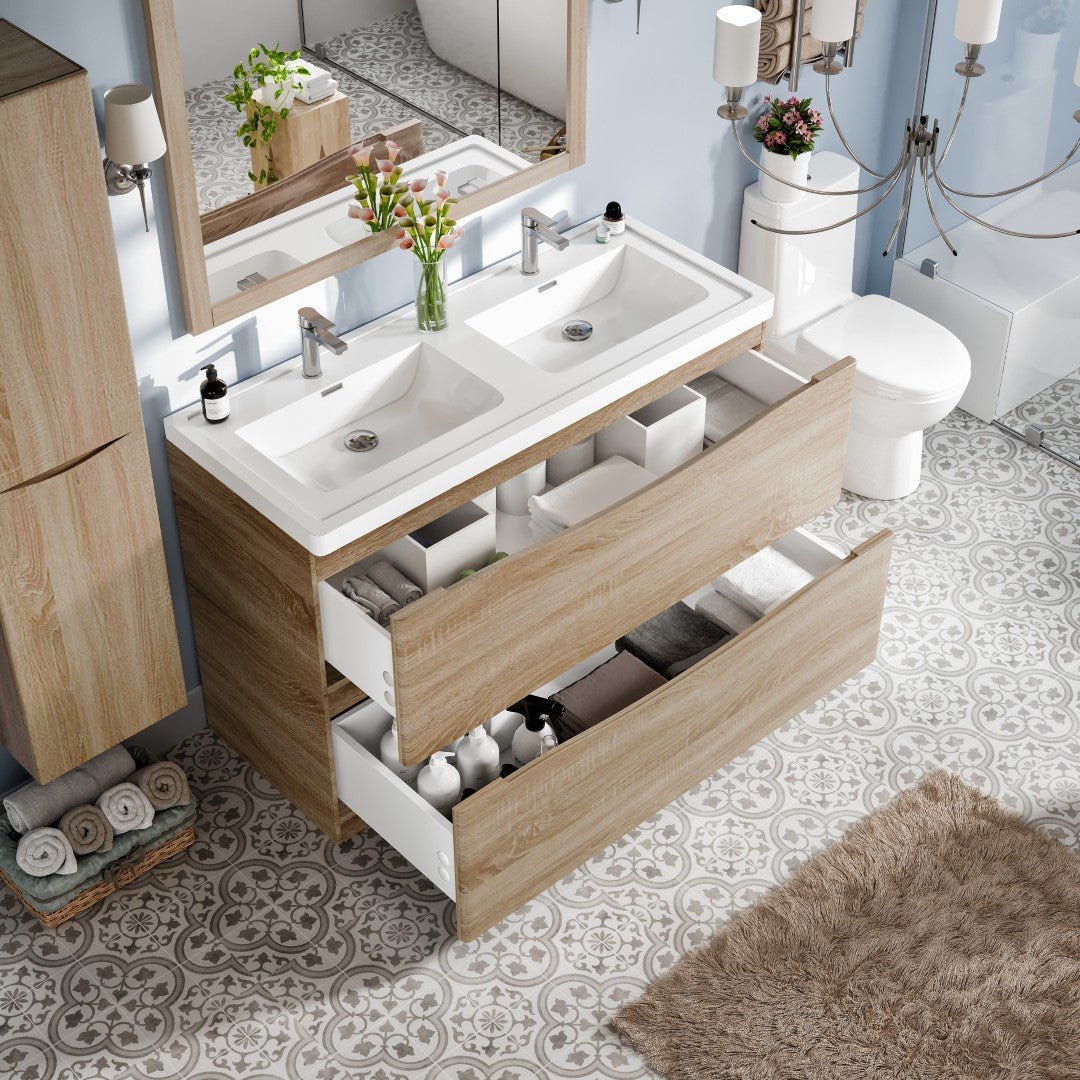 Smile 48 in. White Oak Double Sink Bath Freestanding Vanity with Acrylic Top and Integrated Sinks - Bathroom Vanity by Eviva