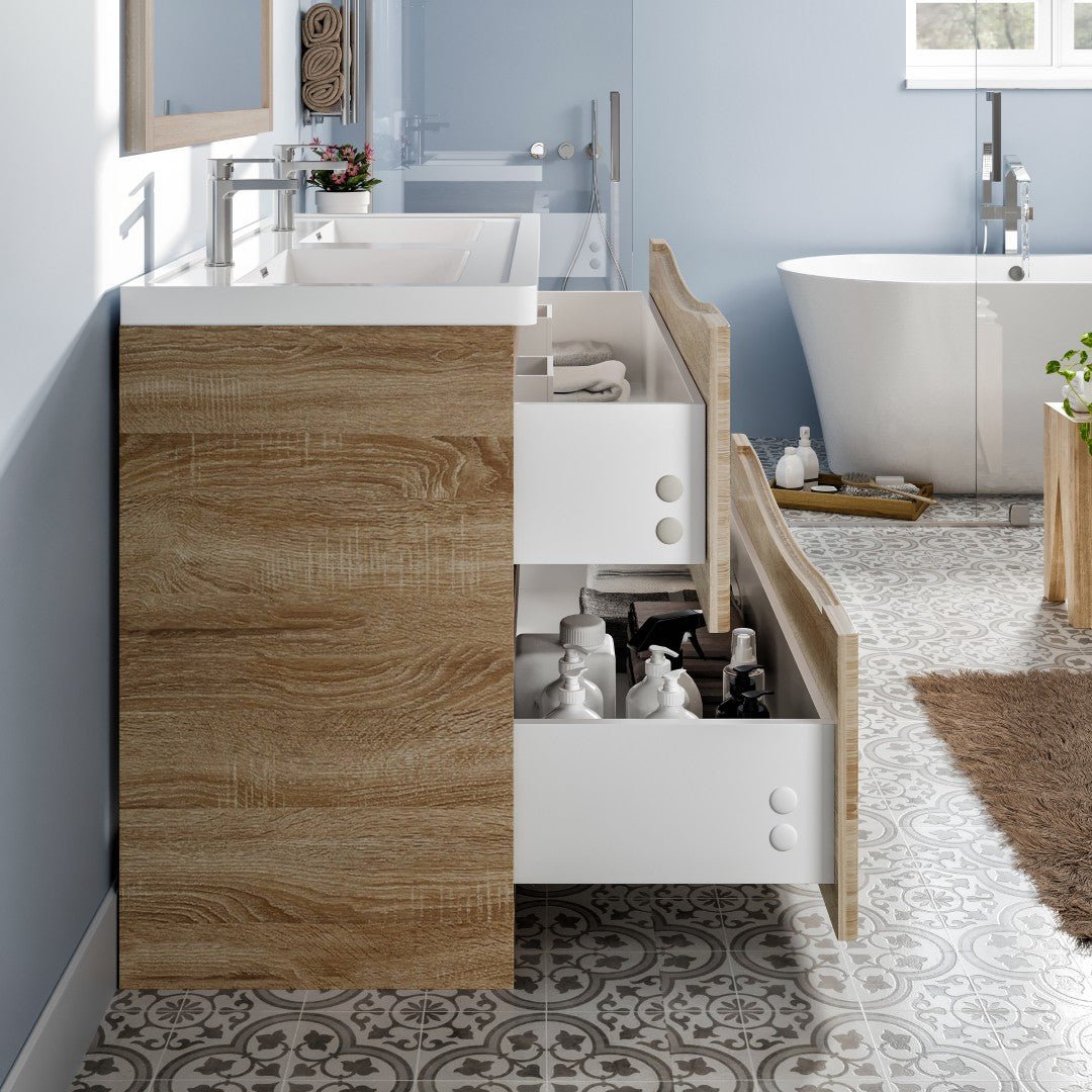 Smile 48 in. White Oak Double Sink Bath Freestanding Vanity with Acrylic Top and Integrated Sinks - Bathroom Vanity by Eviva