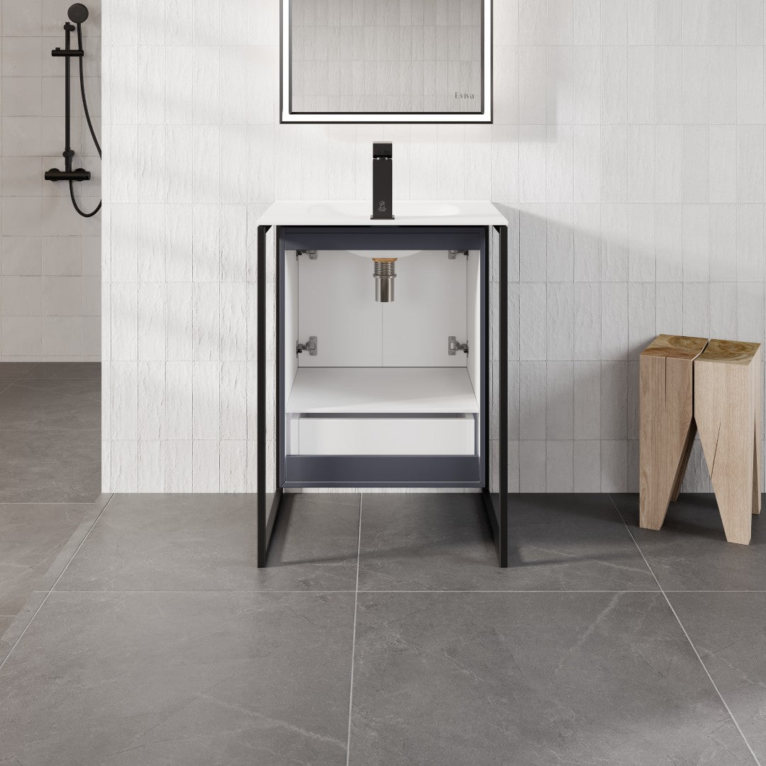 Moma 24 in. Blue Single Sink Bath Vanity with Solid Surface Top and Integrated Sink