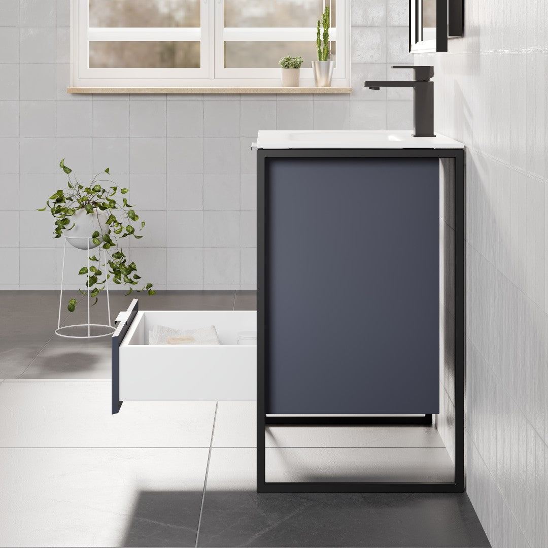 Moma 24 in. Blue Single Sink Bath Vanity with Solid Surface Top and Integrated Sink