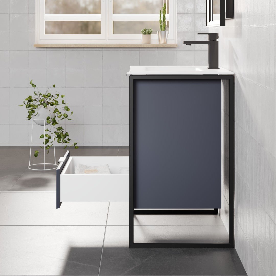 Moma 24 in. Blue Single Sink Bath Vanity with Solid Surface Top and Integrated Sink - Bathroom Vanity by Eviva