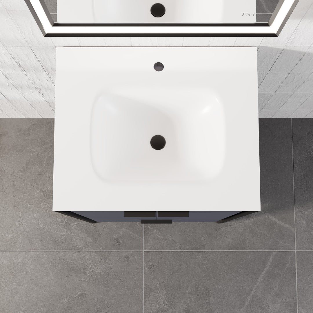 Moma 24 in. Blue Single Sink Bath Vanity with Solid Surface Top and Integrated Sink