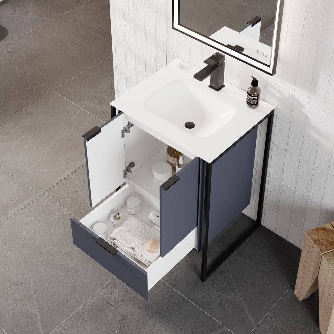 Moma 24 in. Blue Single Sink Bath Vanity with Solid Surface Top and Integrated Sink
