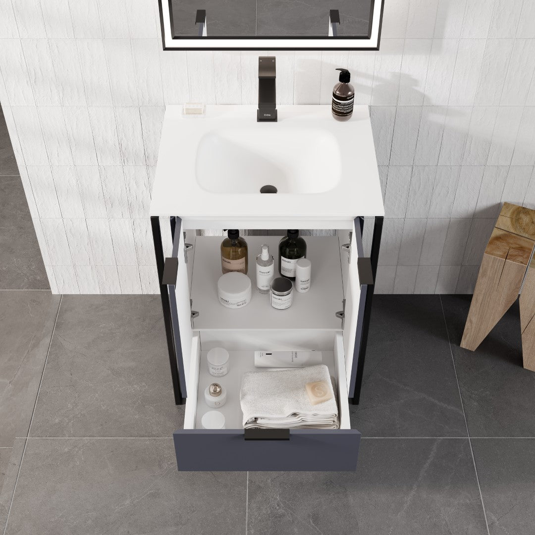 Moma 24 in. Blue Single Sink Bath Vanity with Solid Surface Top and Integrated Sink