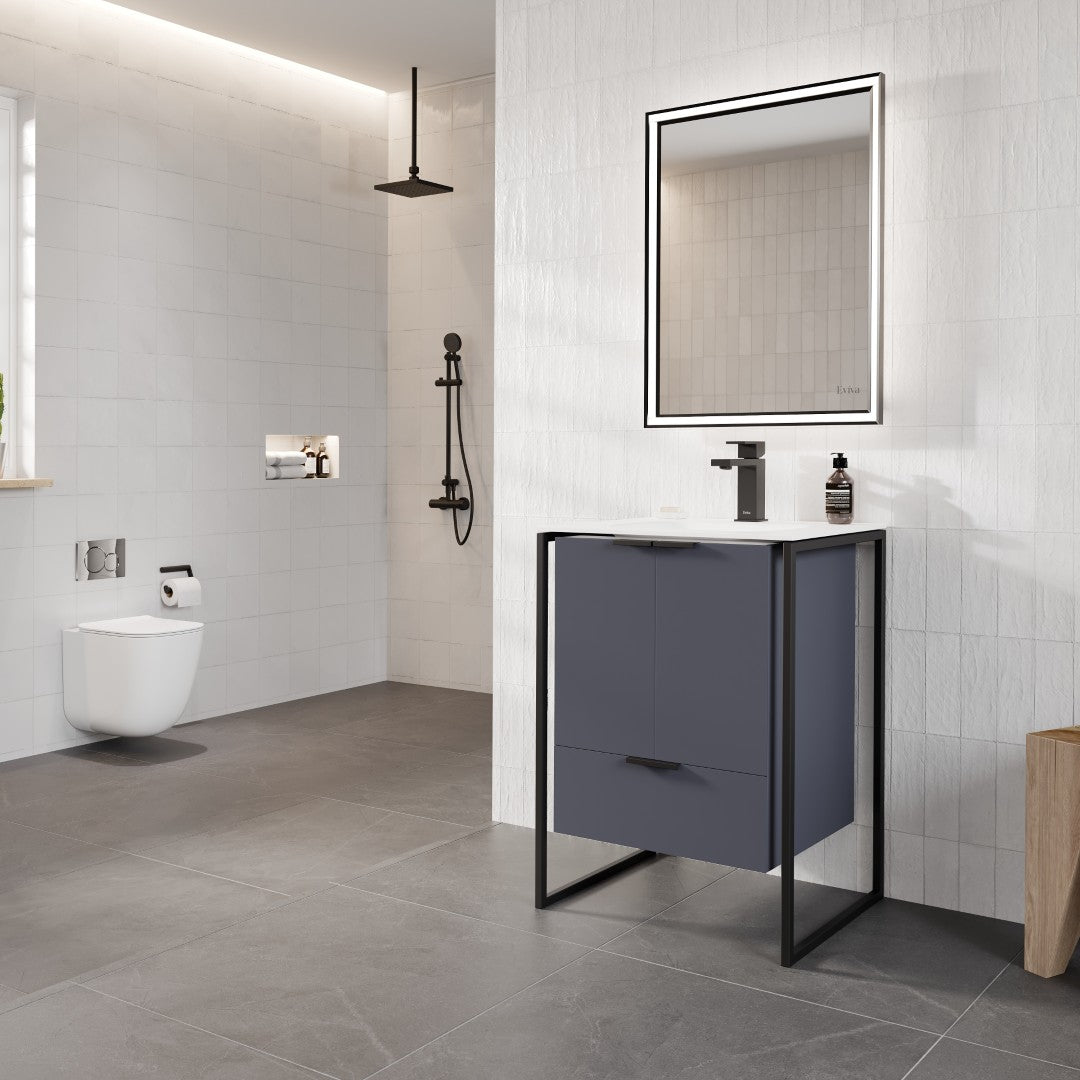 Moma 24 in. Blue Single Sink Bath Vanity with Solid Surface Top and Integrated Sink