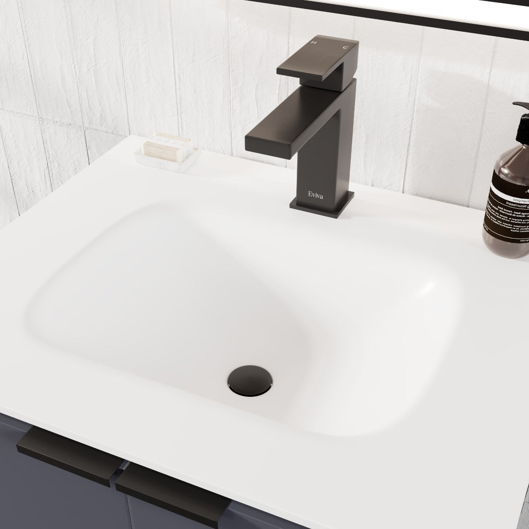 Moma 24 in. Blue Single Sink Bath Vanity with Solid Surface Top and Integrated Sink