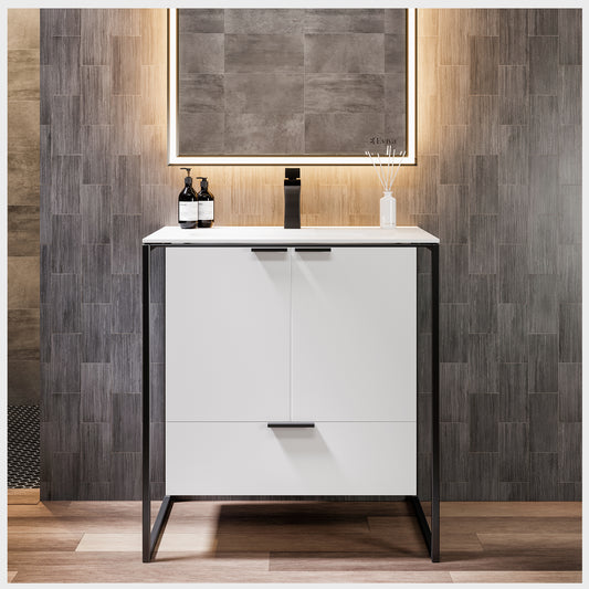 Moma 24"W x 18"D White Wall Mount Bathroom Vanity with Solid Surface Countertop and Integrated Sink