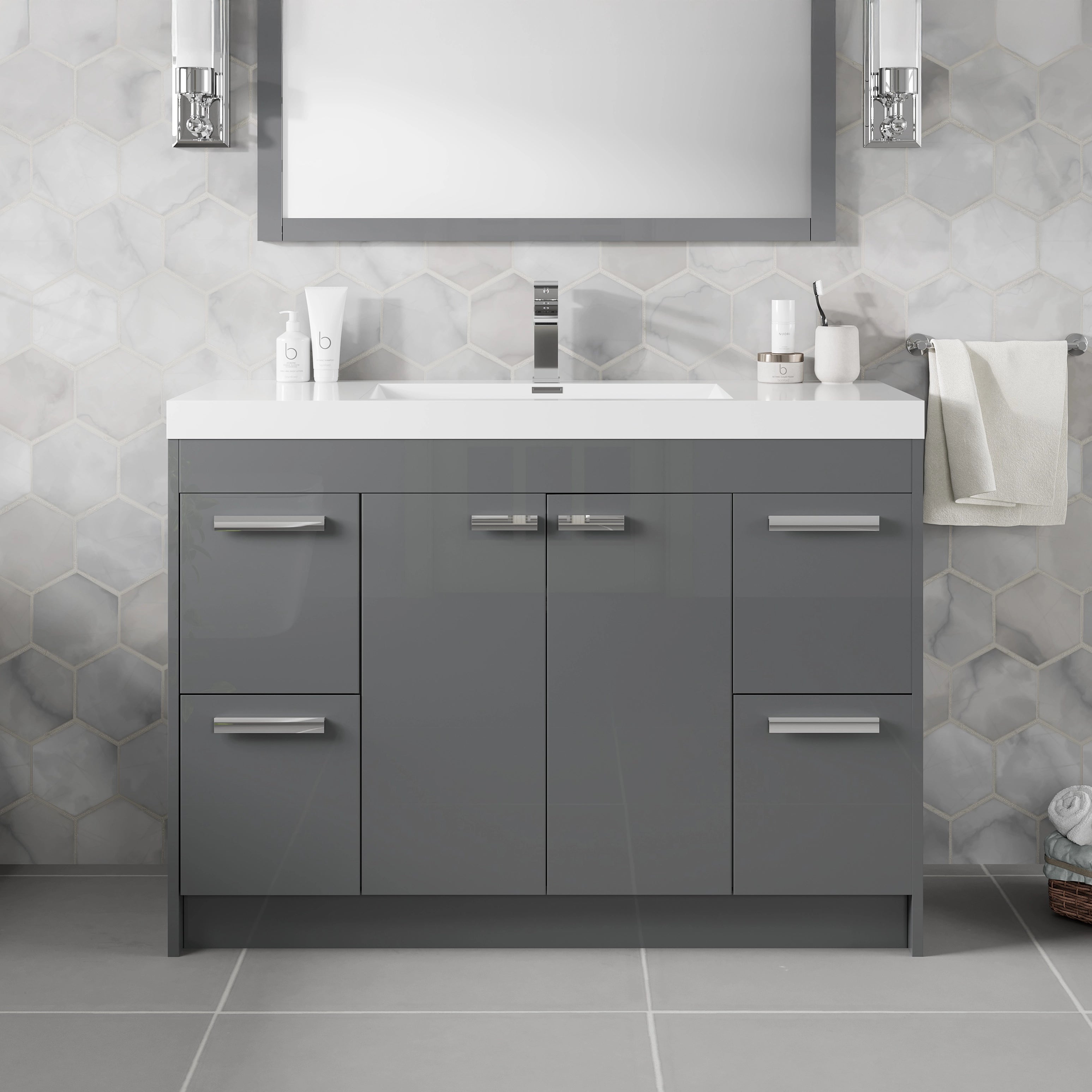 Lugano 48 in. Gray Single Sink Bath Vanity with Acrylic Top and Integrated Sink