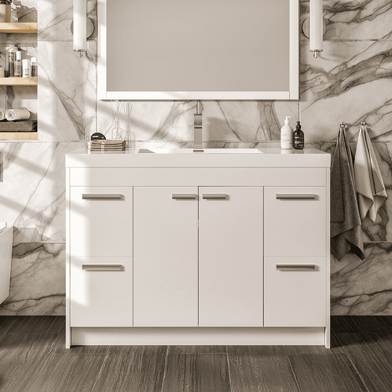 Lugano 48 in. White Single Sink Bath Vanity with Acrylic Top and Integrated Sink - Bathroom Vanity by Eviva