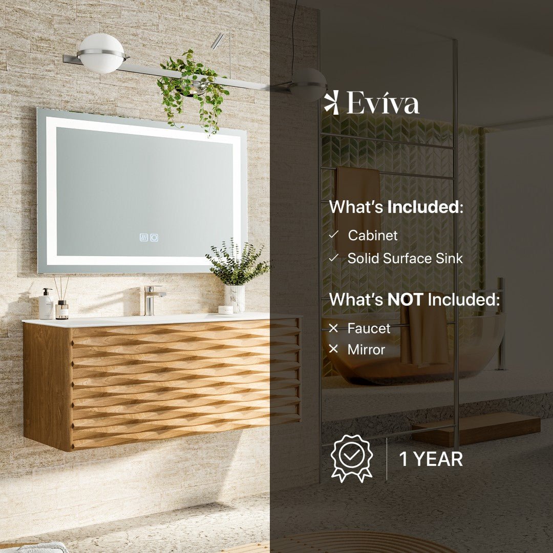 Oahu 44 in. Oak Wall Mount Single Sink Bath Vanity with Solid Surface Top and Integrated Sink - Bathroom Vanity by Eviva