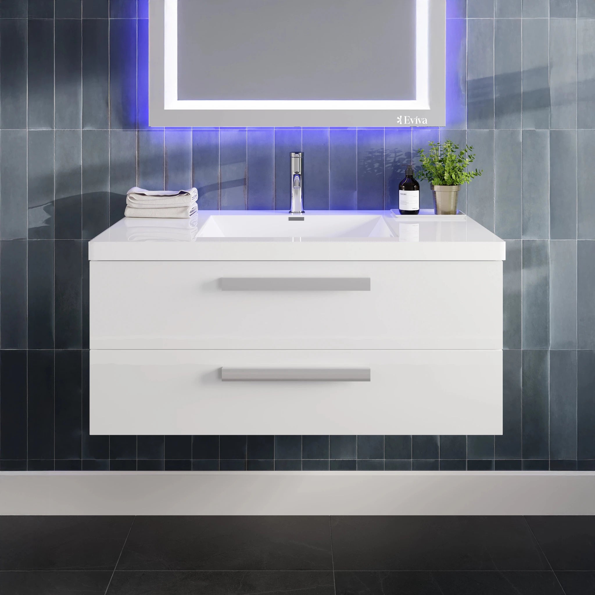 Surf 36 in. White Wall Mount Single Sink Bath Vanity with Acrylic Top and Integrated Sink - Bathroom Vanity by Eviva