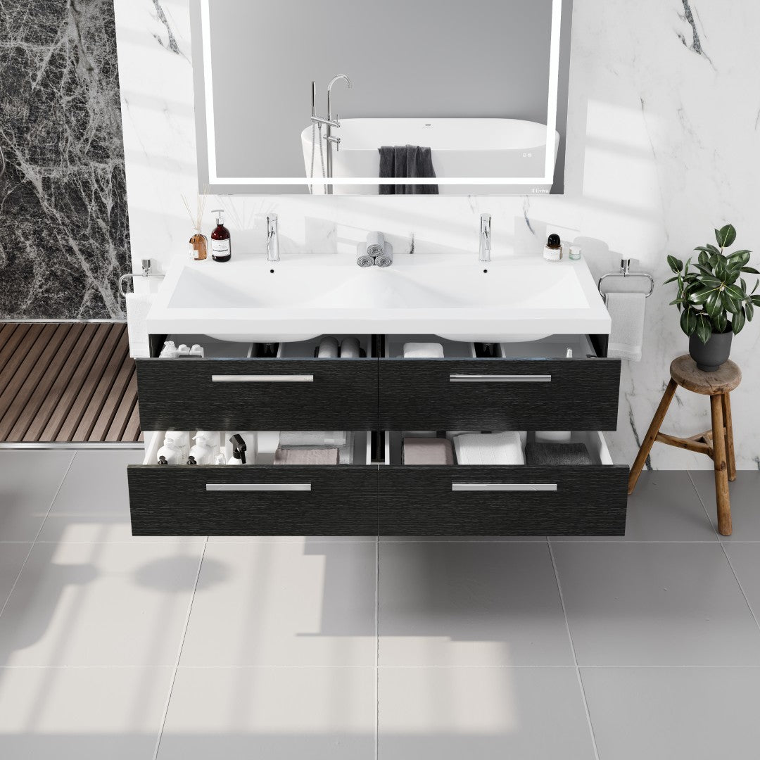 Surf 57 in. Blackwood Wall Mount Double Sink Bath Vanity with Acrylic Top and Integrated Sinks