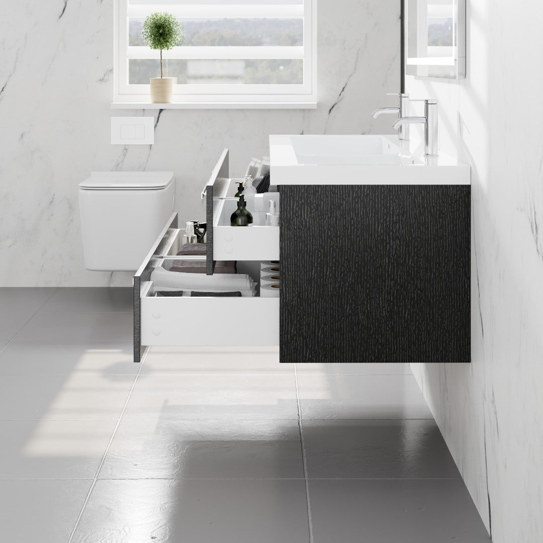 Surf 57 in. Blackwood Wall Mount Double Sink Bath Vanity with Acrylic Top and Integrated Sinks