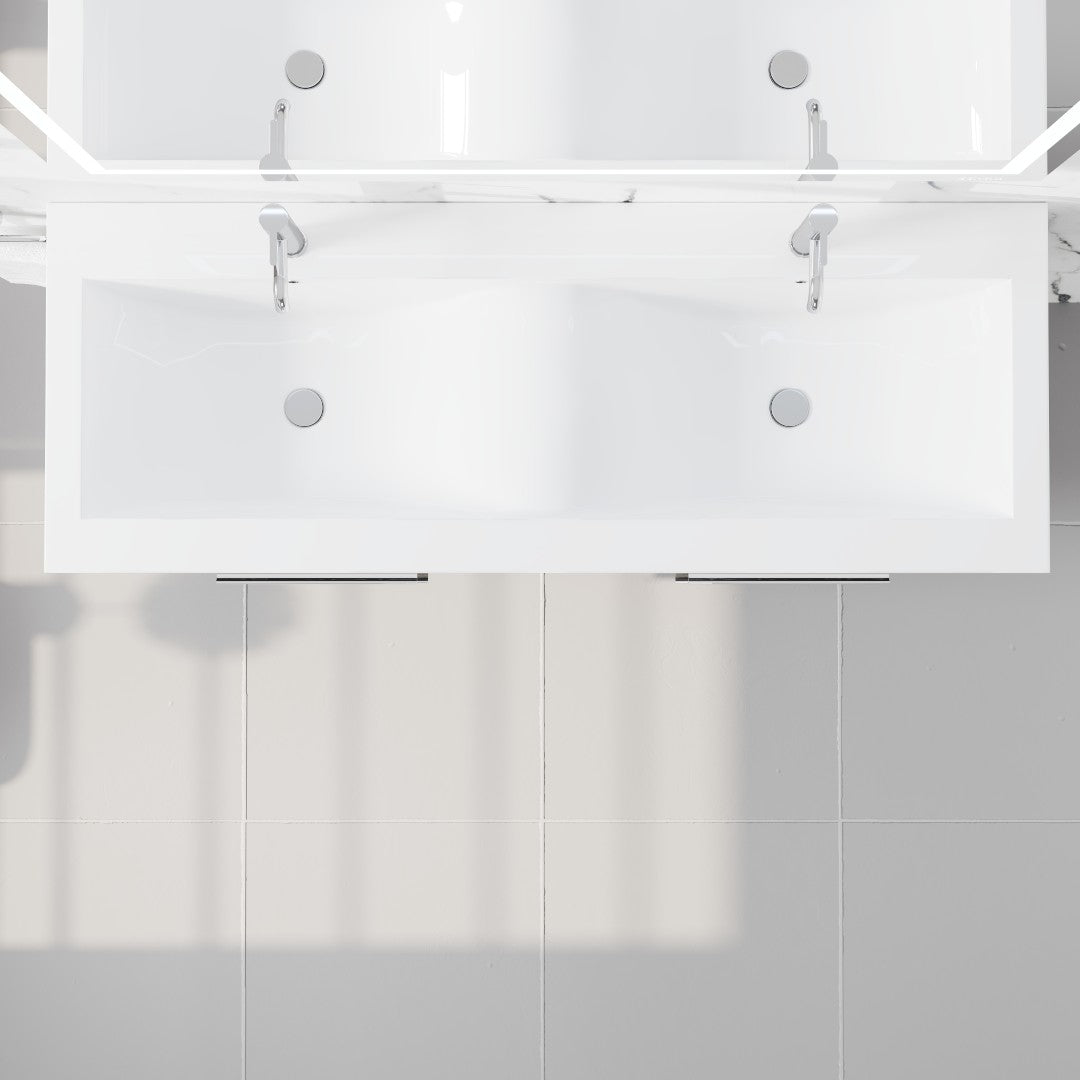 Surf 57 in. Blackwood Wall Mount Double Sink Bath Vanity with Acrylic Top and Integrated Sinks