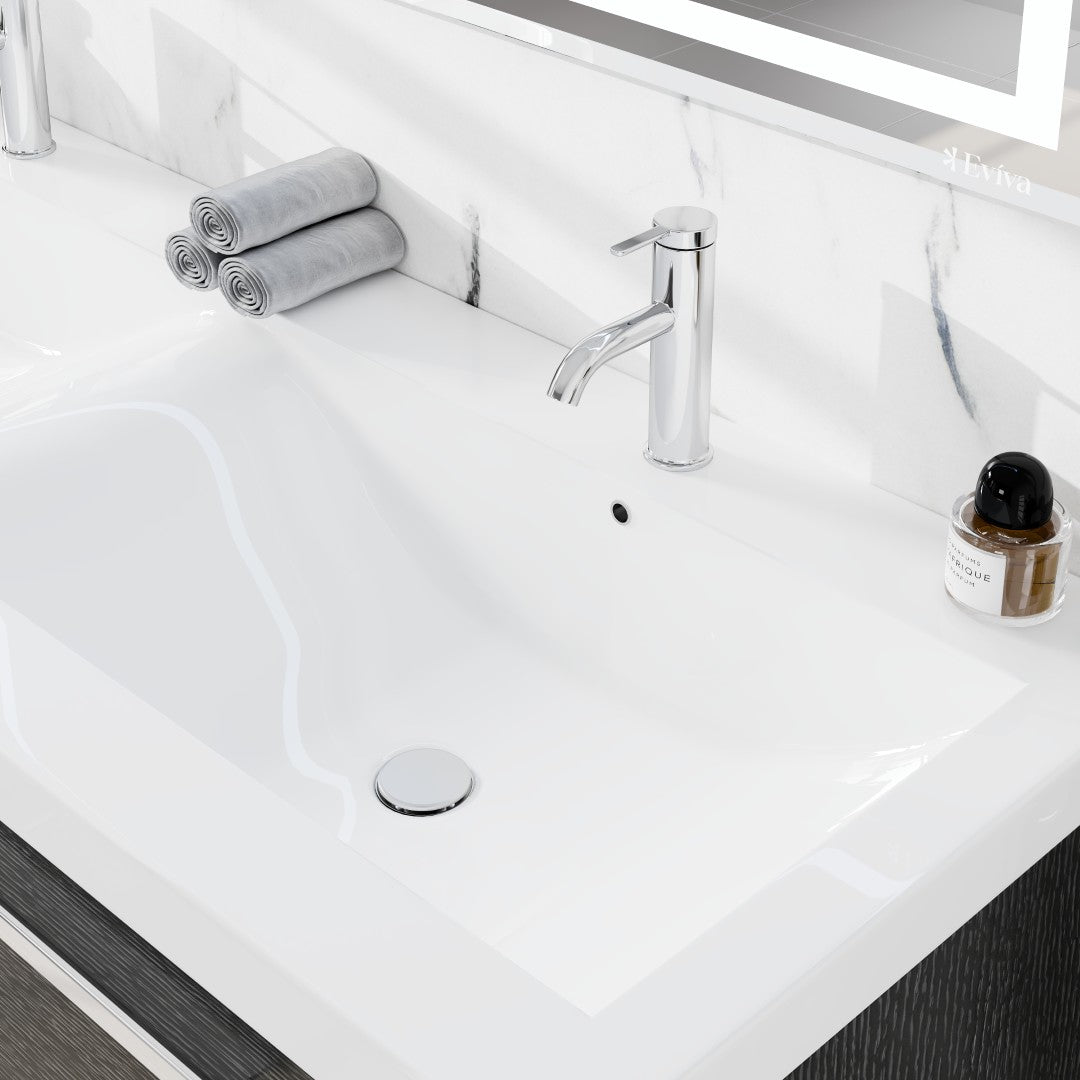 Surf 57 in. Blackwood Wall Mount Double Sink Bath Vanity with Acrylic Top and Integrated Sinks