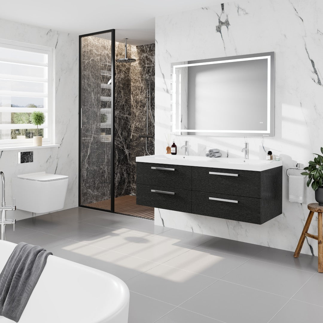 Surf 57 in. Blackwood Wall Mount Double Sink Bath Vanity with Acrylic Top and Integrated Sinks