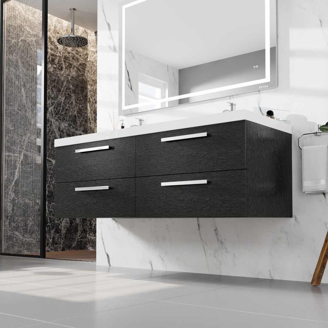 Surf 57 in. Blackwood Wall Mount Double Sink Bath Vanity with Acrylic Top and Integrated Sinks