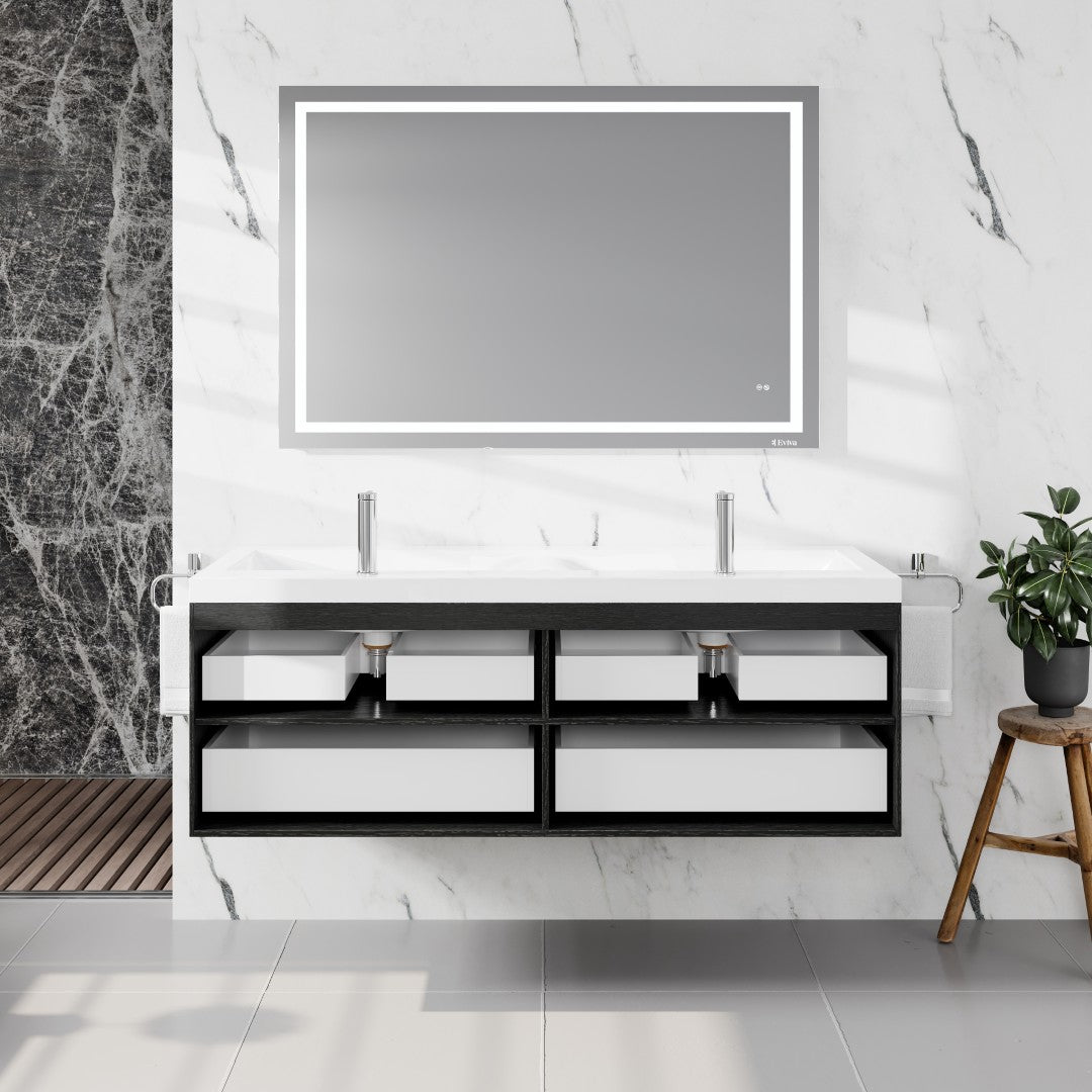 Surf 57 in. Blackwood Wall Mount Double Sink Bath Vanity with Acrylic Top and Integrated Sinks