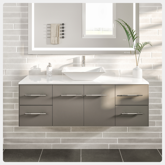 Wave 48"W x 22"D Gray Bathroom Vanity with White Quartz Countertop and Vessel Porcelain Sink