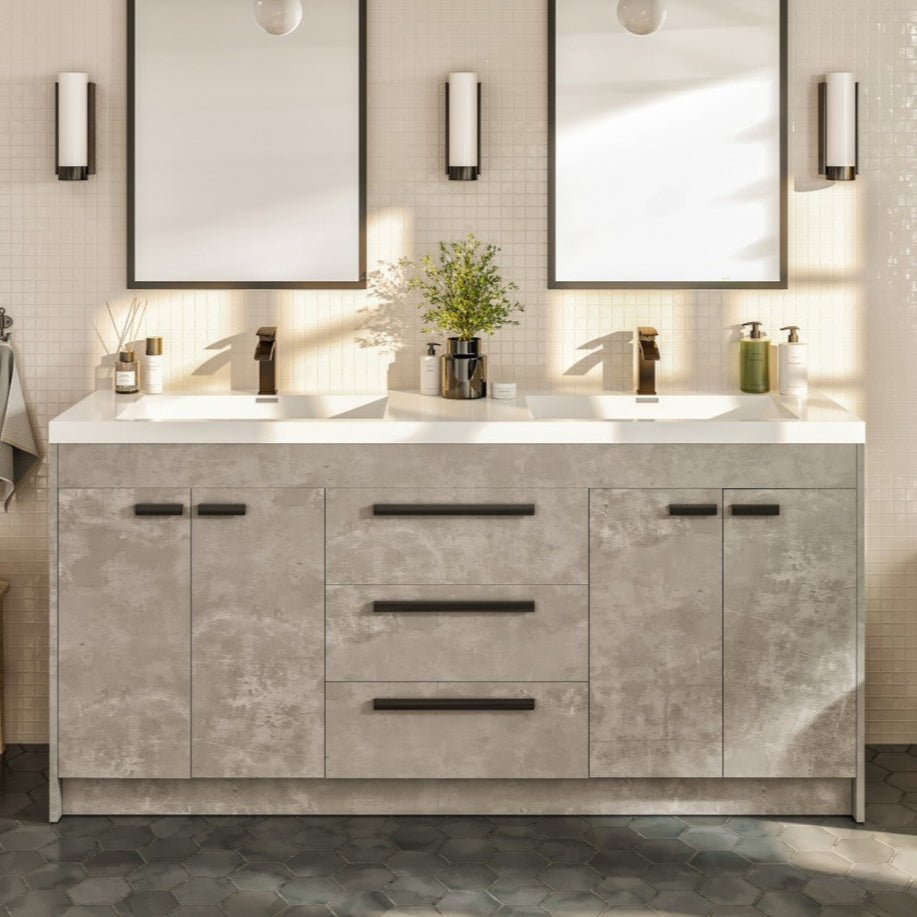 Lugano 60 in. Concrete Gray Double Sink Bath Vanity with Acrylic Top and Integrated Sinks - Bathroom Vanity by Eviva