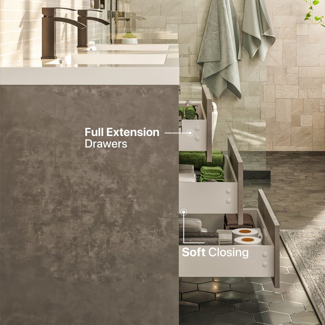 Lugano 60 in. Concrete Gray Double Sink Bath Vanity with Acrylic Top and Integrated Sinks - Bathroom Vanity by Eviva