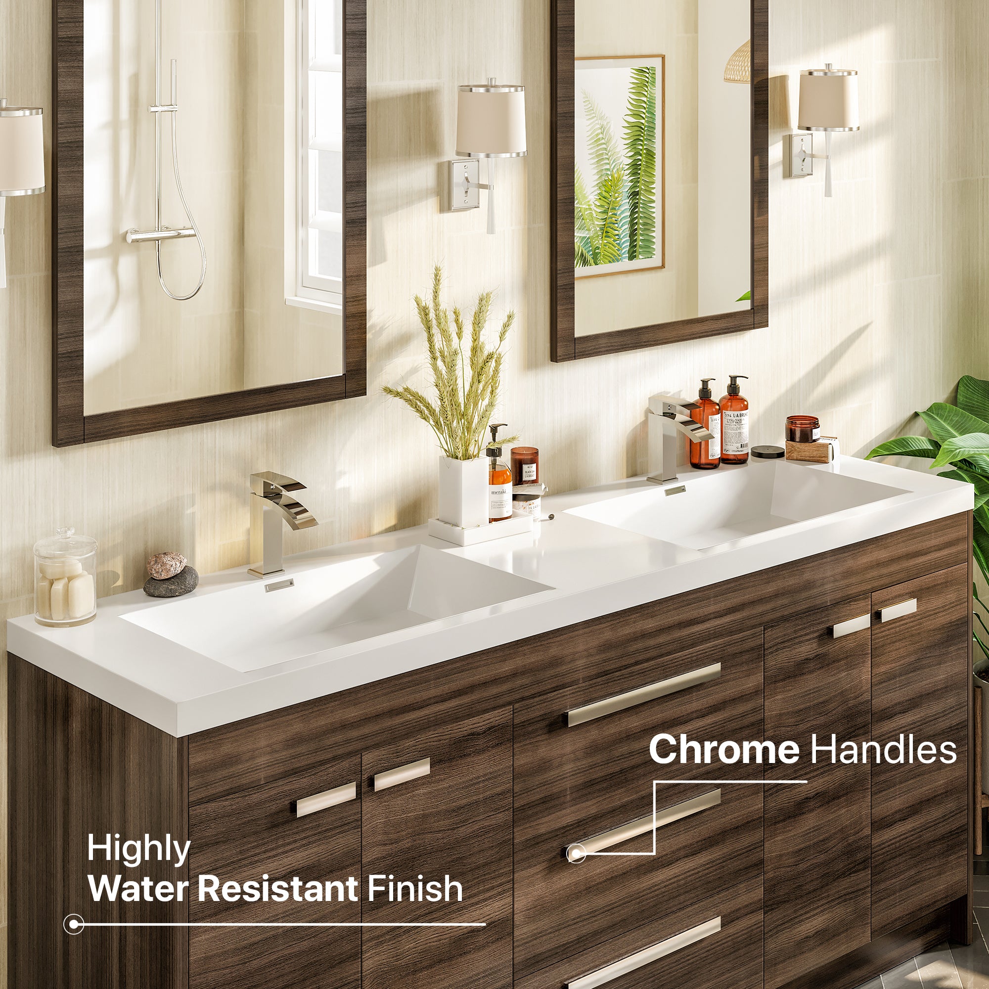 Lugano 60 in. Gray Oak Double Sink Bath Vanity with Acrylic Top and Integrated Sinks