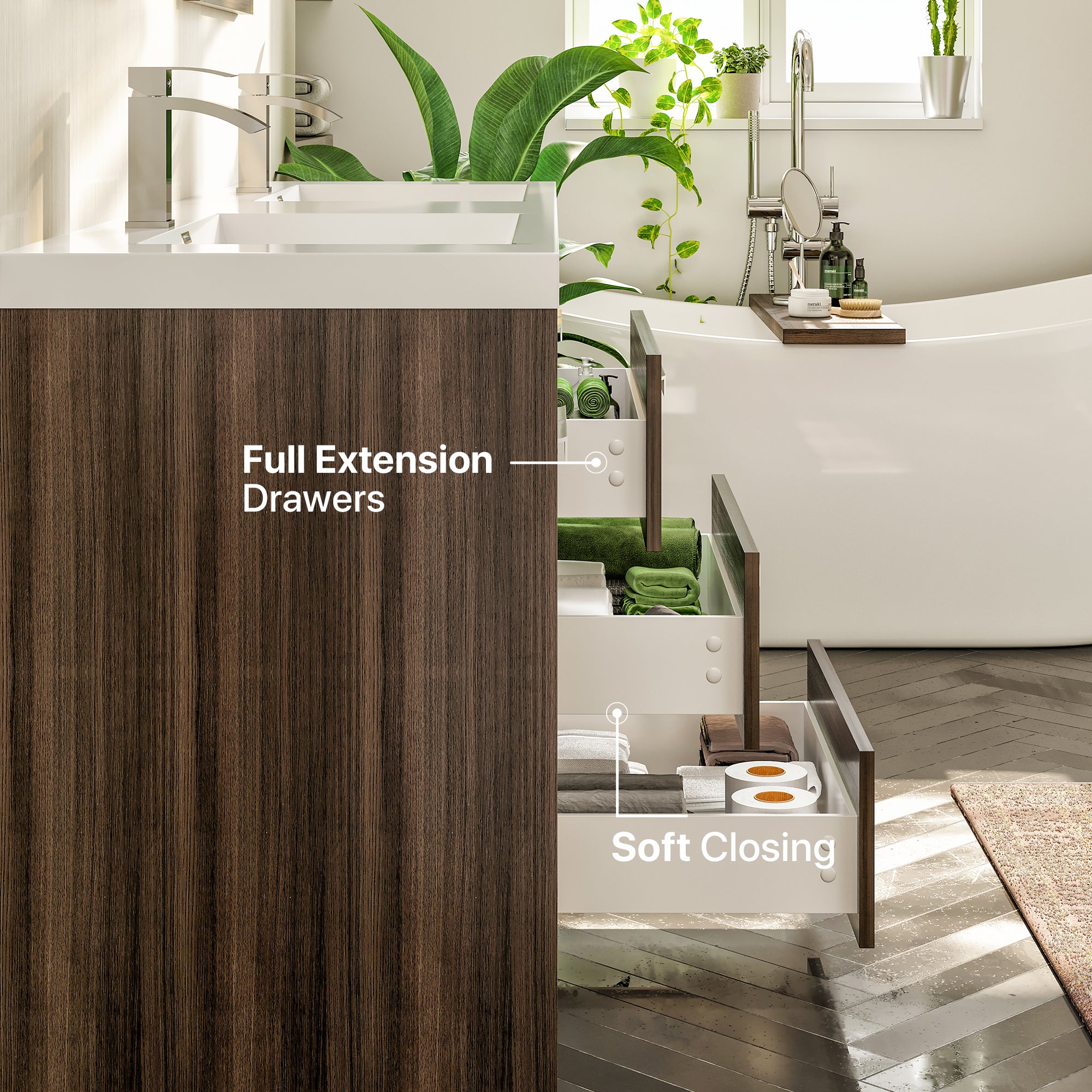 Lugano 60 in. Gray Oak Double Sink Bath Vanity with Acrylic Top and Integrated Sinks